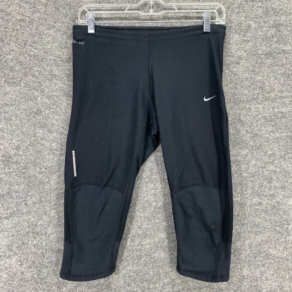 Nike Leggings Women's M Medium Black Capri Mid Rise Yoga Pull On Active Dri-Fit
